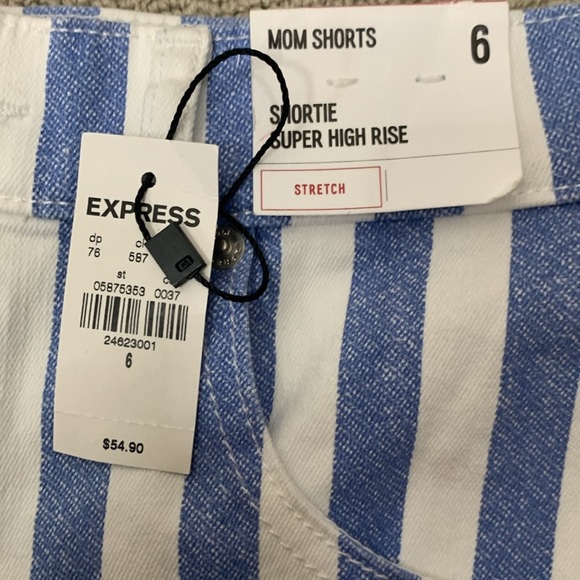 Express Blue and White Striped Shortie Super High Rise Mom Shorts- NWT- 6 - Picture 12 of 15